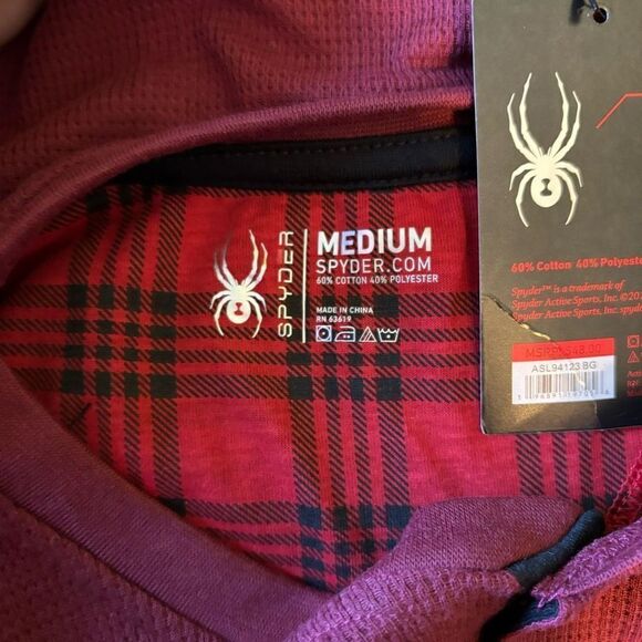 Spyder Active Henley Waffle Knit Thermal Long Sleeve Shirt Red Mens Size Medium - Picture 5 of 6